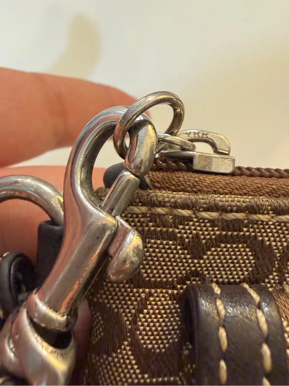 Coach Brown and Black Signature Canvas Wristlet with Buckle Detail